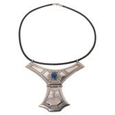 Collier touareg en argent et agate Grand Houmeini design bleu b