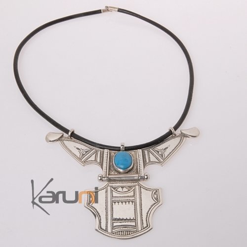 Collier touareg en argent et turquoise Grand Houmeini 3