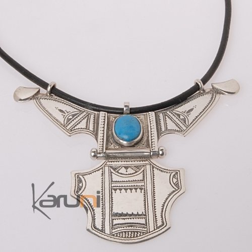 Collier touareg en argent et turquoise Grand Houmeini 3 a