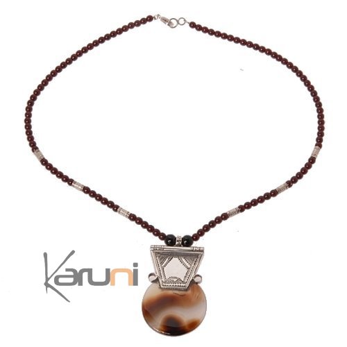 Bijoux Touareg Ethniques Collier agate lune- KARUNI b