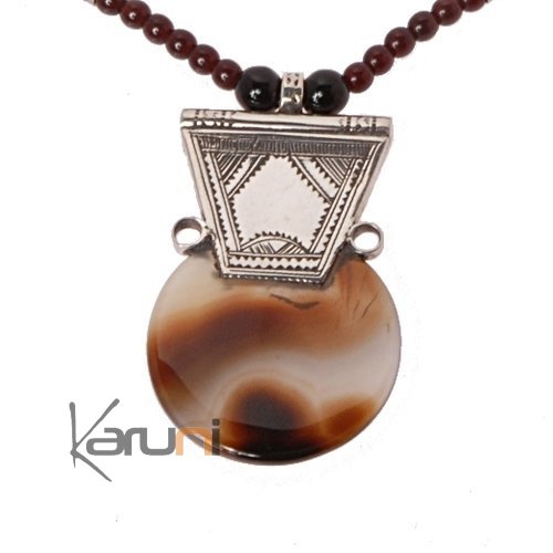 Bijoux Touareg Ethniques Collier agate lune- KARUNI