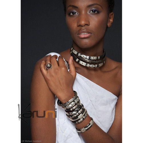 Bijoux Ethniques Africains Bracelet Homme/Femme en corne et Filigranes Argent Mix Bronze de Mauritanie 03 b