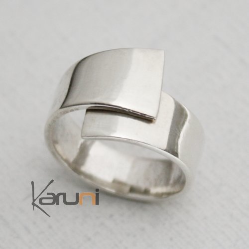 Bijoux Touareg Ethniques Bague argent design rglable croise plate - KARUNI d