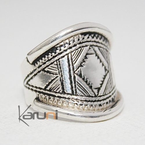 Bijoux Touareg Ethniques Bague en Argent Bandeau Grav Homme/Femme 07