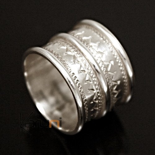 Bijoux Touareg Ethniques Argent Bague Anneau Alliance large grav homme/femme 3 lignes 02