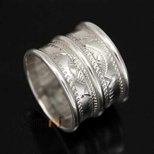 Argent Bague Anneau Alliance large gravé homme/femme 3 lignes 04