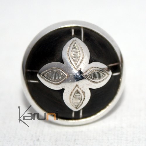 Bague en Argent 925 et ébène 014 Dôme Ebène Fleur Style