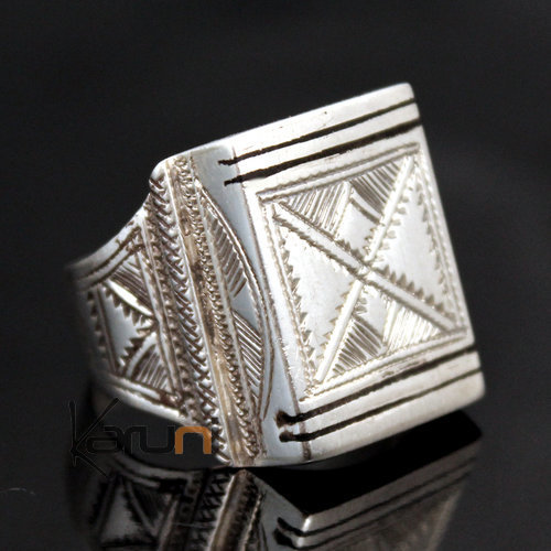 Bijoux Touareg Ethniques Bague Chevalire en Argent Homme/Femme Volume 09 Carre