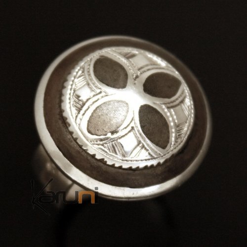 Bijoux Touareg Ethniques Bague en Argent 925 et bne 017 Dme Fleur d'Ebne b