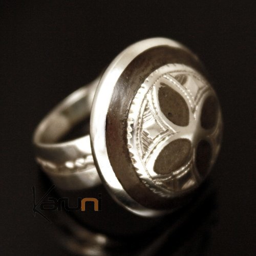 Bague en Argent 925 et ébène 017 Dôme Fleur d'Ebène