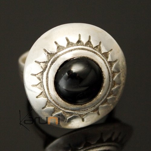 Bijoux Touareg Ethniques Bague Argent et onyx ovale 02 - KARUNI