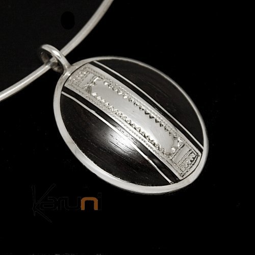 Collier Pendentif en Argent et Ebène 19 Ovale