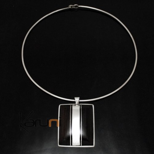 Collier Pendentif en Argent et Ebène 24 Design Rectangle Karuni