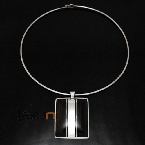 Collier Pendentif en Argent et Ebène 24 Design Rectangle Karuni