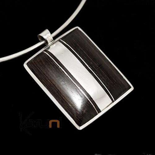 Collier Pendentif en Argent et Ebène 24 Design Rectangle Karuni