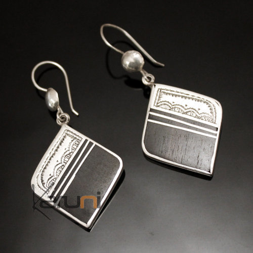 Bijoux Ethniques Touareg Boucles d'Oreilles en Argent et Ebne 60 Losange