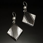 Bijoux Ethniques Touareg Boucles d'Oreilles en Argent et Ebne 44 Losange Triangles Gravs