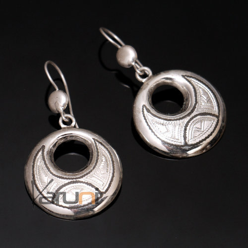 Boucles d'oreilles en Argent 83 Rondes Gravées Creuses