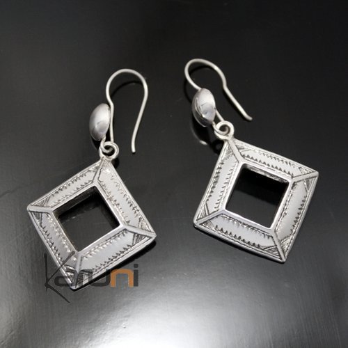 Bijoux Touareg Ethniques Boucles d'oreilles en Argent 24 Losanges Creux