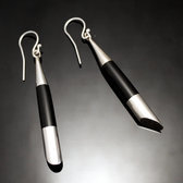 Bijoux Ethniques Touareg Boucles d'Oreilles en Argent et Ebne 23 Pilons Biseau Inspiration Karuni
