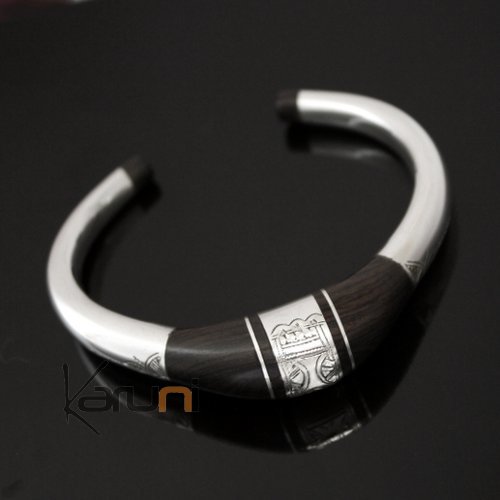 Bracelet touareg en argent et bois d'bne rond 3 - bijoux ethniques