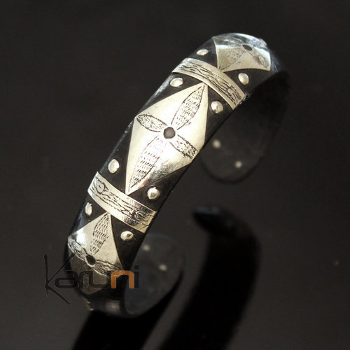 Bijoux Ethniques Touareg Bracelet fin en argent Mix et corne Losanges Mauritanie 10