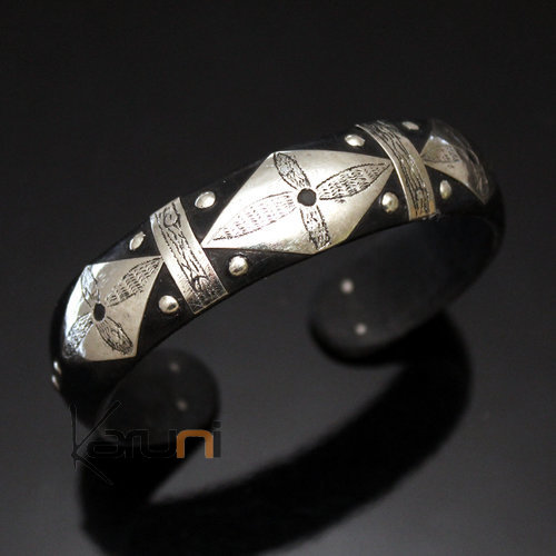 Bijoux Ethniques Touareg Bracelet fin en argent Mix et corne Losanges Mauritanie 10