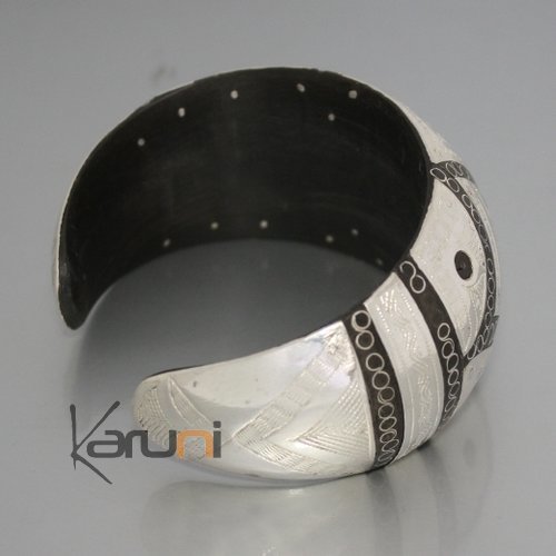 Bijoux Ethniques Africains Bracelet Manchette en Corne et Argent Mix Grav Filigranes Art Dco 07 c