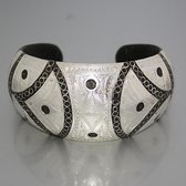 Bijoux Ethniques Africains Bracelet Manchette en Corne et Argent Mix Grav Filigranes Art Dco 07