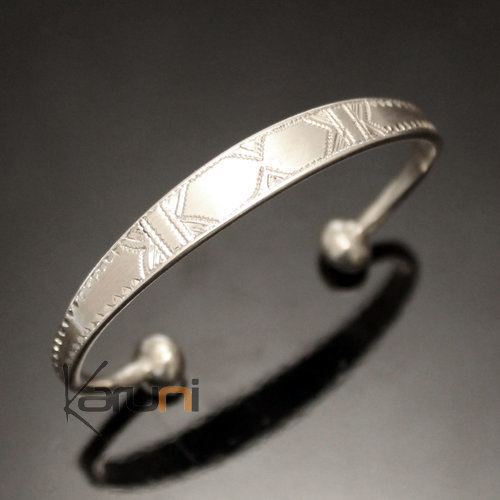 Bijoux Touareg Ethniques Bracelet en argent large Grav Enfant/Bb 17