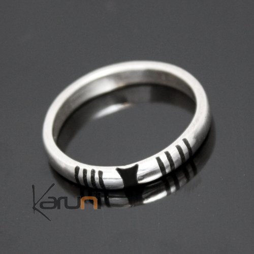 Bague Anneau Alliance en Argent Fine gravé homme/femme Ebène 01 Ronde