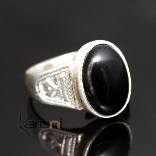 Bijoux Touareg Ethniques Bague en Argent et Onyx Noir 33 Chevalire Ovale b