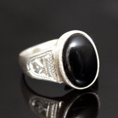 Bijoux Touareg Ethniques Bague en Argent et Onyx Noir 33 Chevalire Ovale b