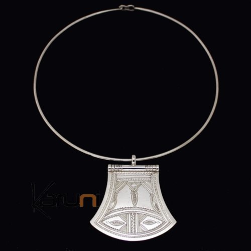 Bijoux Touareg Ethniques Africains Collier Pendentif en Argent 37 Palette Gravée