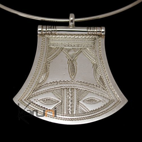 Bijoux Touareg Ethniques Africains Collier Pendentif en Argent 37 Palette Grave