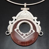 Bijoux Touareg Ethniques Africains Collier Pendentif en Argent et Pierre Agate Rouge 30 Grand Rond Tte de Desse