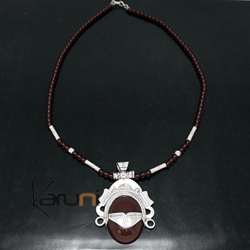 Collier touareg en argent et agate Déesse ovale brun orangé 3