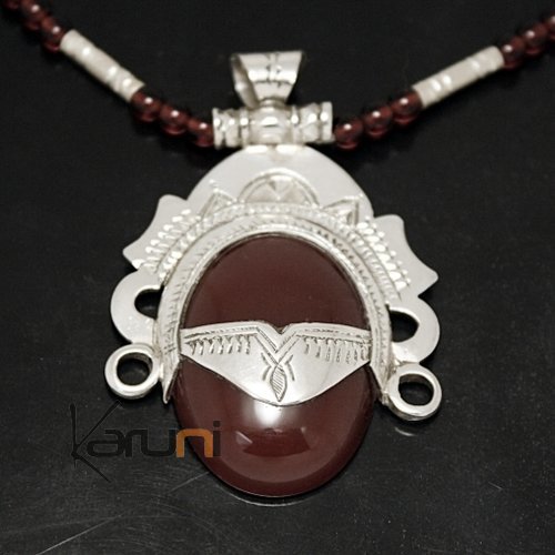 Collier touareg en argent et agate Déesse ovale brun orangé 3