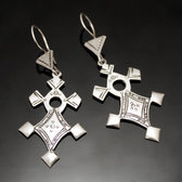 Bijoux Touareg Ethniques Boucles d'oreilles en Argent 49 Croix du Sud d'Inabagret Niger 5 cm