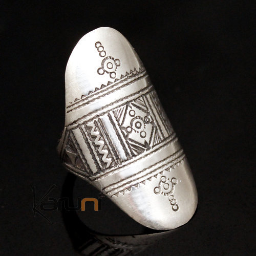 Bijoux Touareg Ethniques Bague en Argent Navette Grave 17