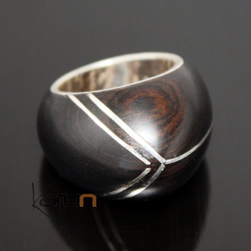 Bijoux Touareg Ethniques Bague Argent en Bois Ebne Pointe 01 - KARUNI b