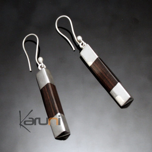 Bijoux Ethniques Touareg Boucles d'Oreilles en Argent et Ebne 33 Pilons Triangle Inspiration Karuni