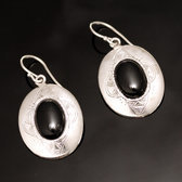 Bijoux Touareg Ethniques Boucles d'Oreilles en Argent et Pierre 14 grandes ovales Onyx Noir