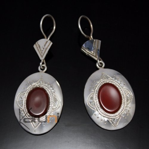 Boucles d'oreilles touareg en argent grandes ovales agate brune 2