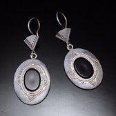 Bijoux Ethniques Touareg Boucles d'Oreilles en Argent et Pierre Onyx Ovales Noir