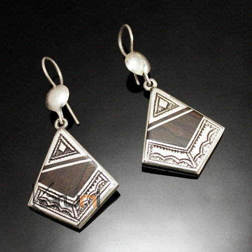 Bijoux Ethniques Touareg Boucles d'Oreilles en Argent et Ebne 25 Losange Plat