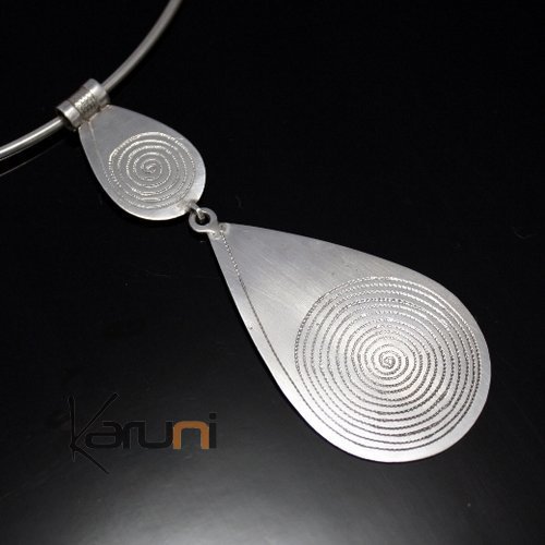 Collier Pendentif en Argent 04 Double Goutte Spirale