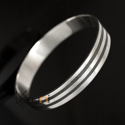 Bijoux Ethniques Touareg Bracelet en argent Jonc Plat Large homme/femme design 3 lignes Ebne b