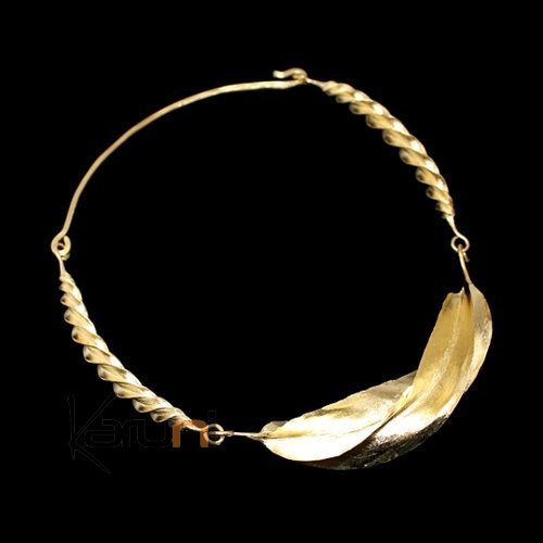 Collier Tour de cou en Bronze Peul Fulani 3 Feuilles Twist Large KARUNI