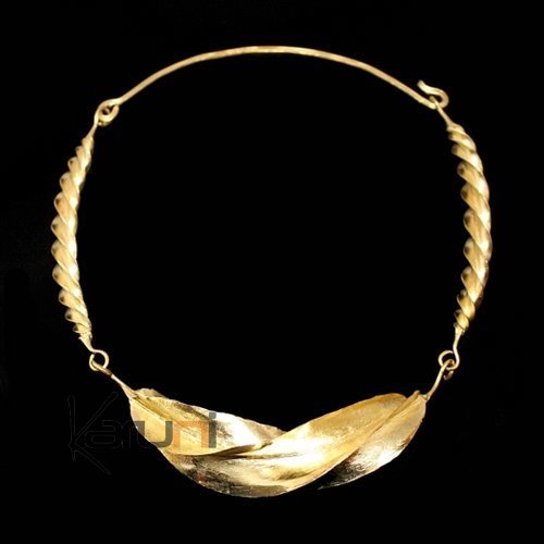 Bijoux Ethniques Africains Collier Tour de cou en Bronze Peul Fulani 3 Feuilles Twist Large KARUNI b